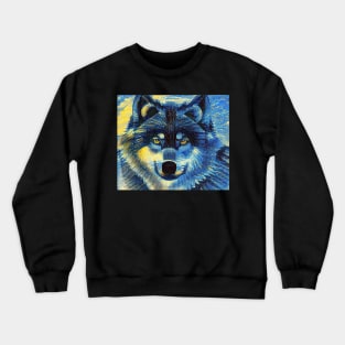 Alpha Wolf Portrait - Blue Wolf Vincent Van Gogh Impressionist Style Crewneck Sweatshirt